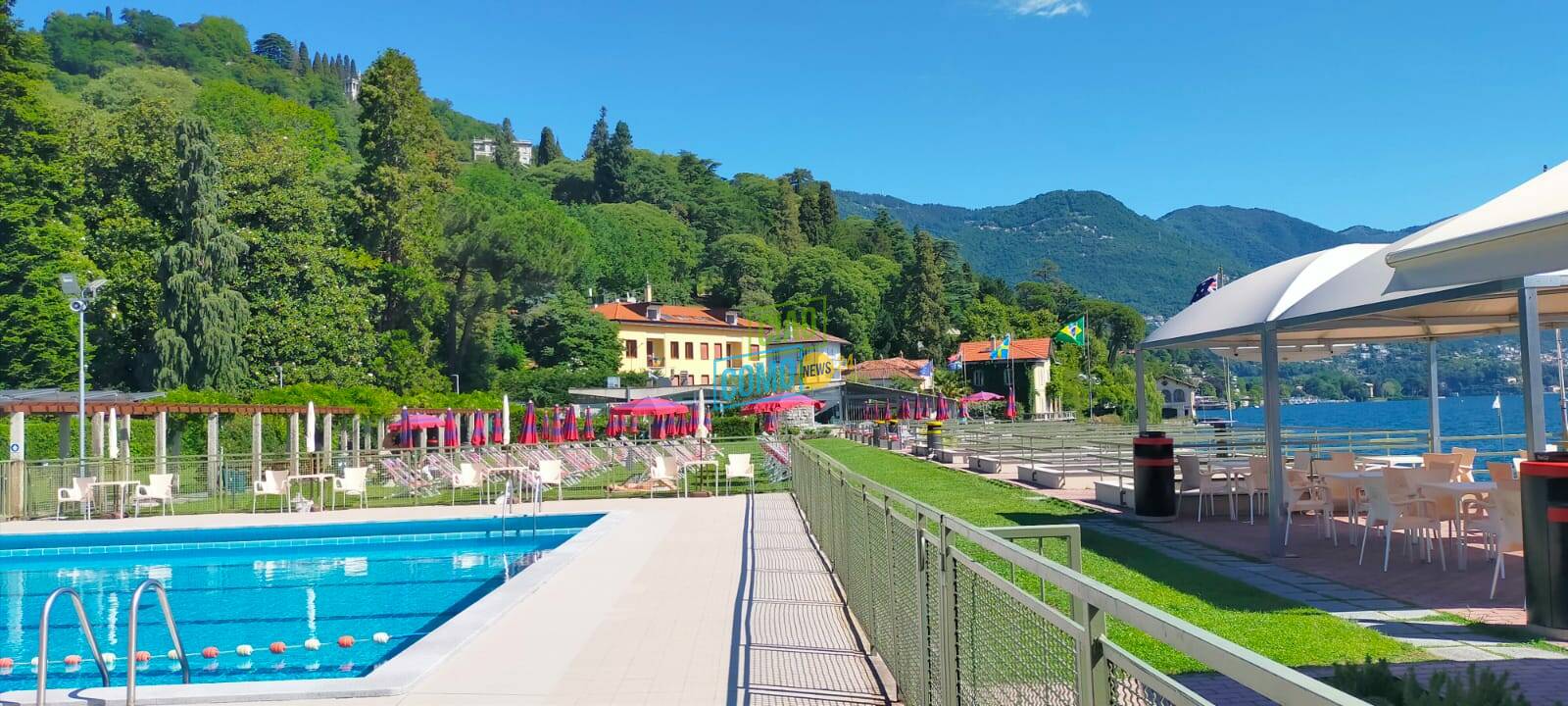 lido villa olmo dibattito finale dei candidati sindaci su terrazza immagini ingresso e lido villa olmo