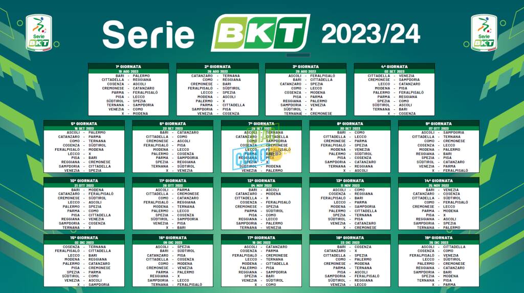 calendario completo serie b di calcio nuova stagione