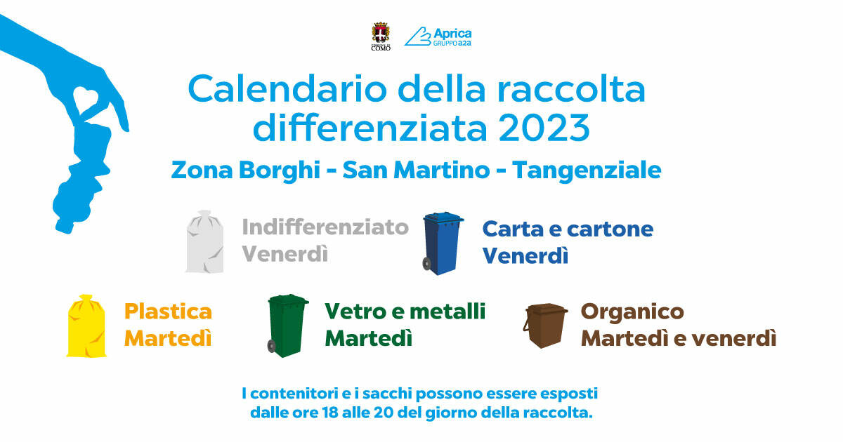 calendario raccolta rifiuti a como per il 2023 con tutti i sacchi schema grafico