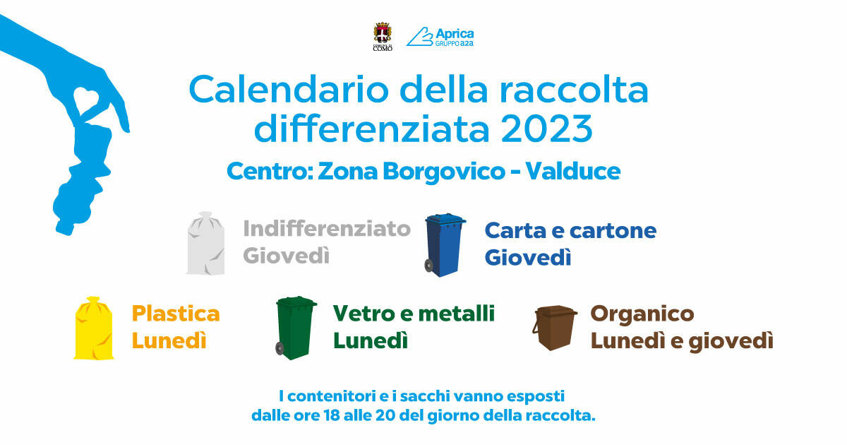 calendario raccolta rifiuti a como per il 2023 con tutti i sacchi schema grafico