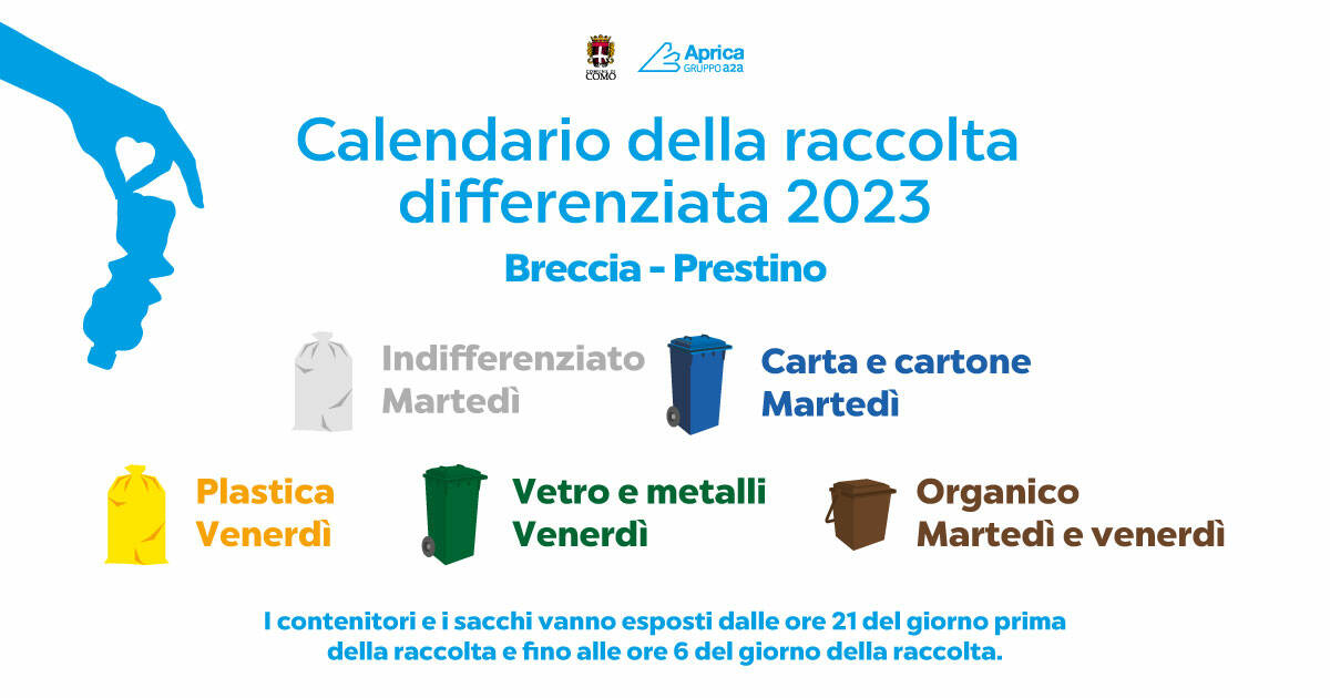 calendario raccolta rifiuti a como per il 2023 con tutti i sacchi schema grafico