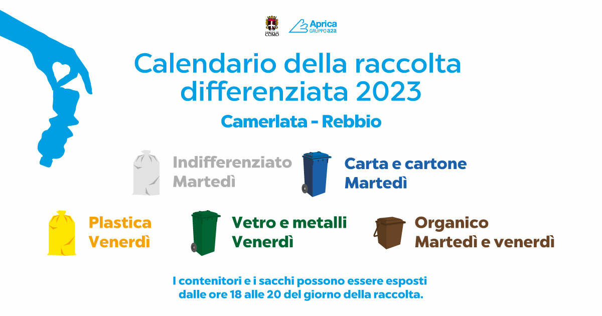 calendario raccolta rifiuti a como per il 2023 con tutti i sacchi schema grafico