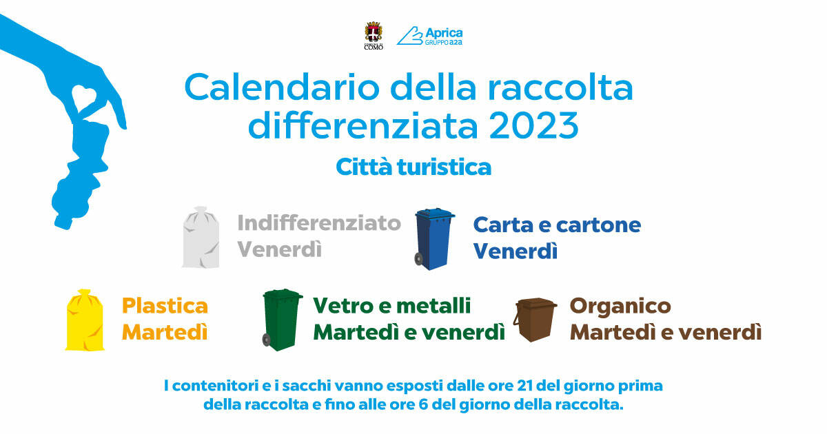 calendario raccolta rifiuti a como per il 2023 con tutti i sacchi schema grafico