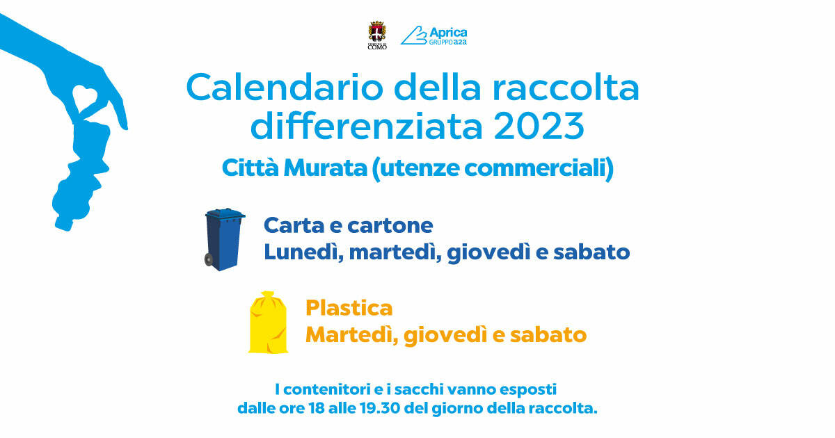 calendario raccolta rifiuti a como per il 2023 con tutti i sacchi schema grafico