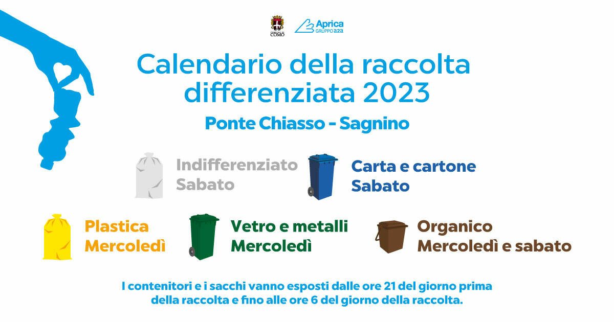 calendario raccolta rifiuti a como per il 2023 con tutti i sacchi schema grafico