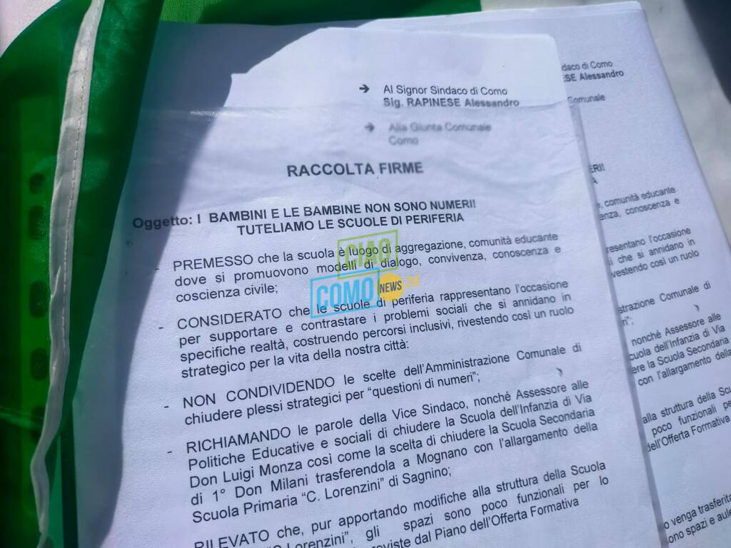 RACCOLTA FIRME PER TRASFERIMENTO E CHIUSURA SCUOLE DI SAGNINO E PONTE CHIASSO MOTTOLA E AMICI