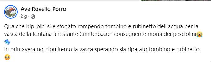 vandalismo a rovello porro rotta la fontana e morti i pesci
