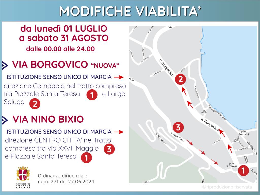 modifiche viabilità Via Borgovico per lavori acquedotto