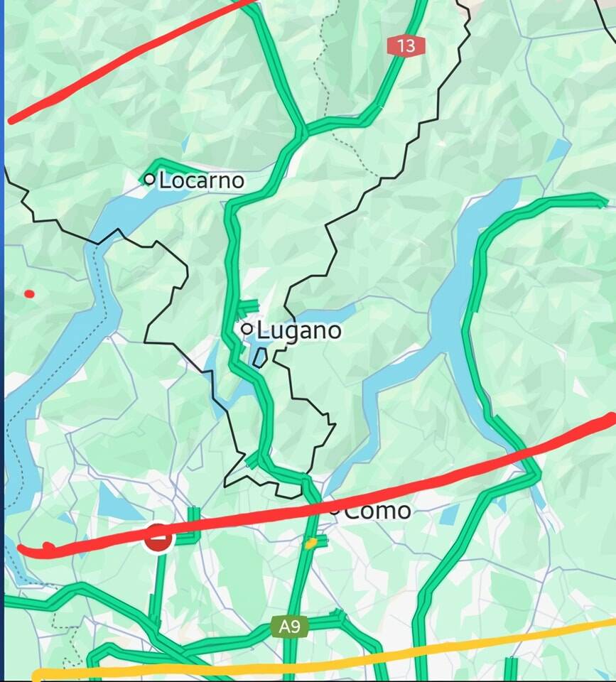 cartina per peggioramento meteo per domani zone rosse ed arancione meteorologia comasca