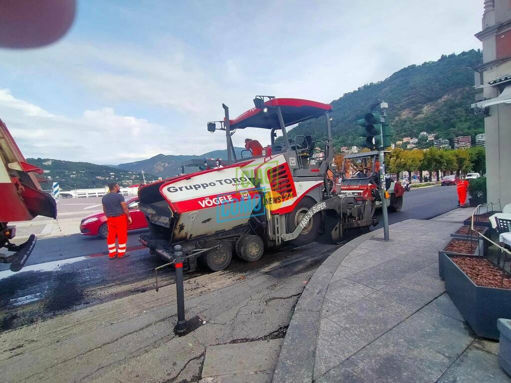 caos via torno per lavori non previsti lungolago di como asfalto nuovo posato in mattinata