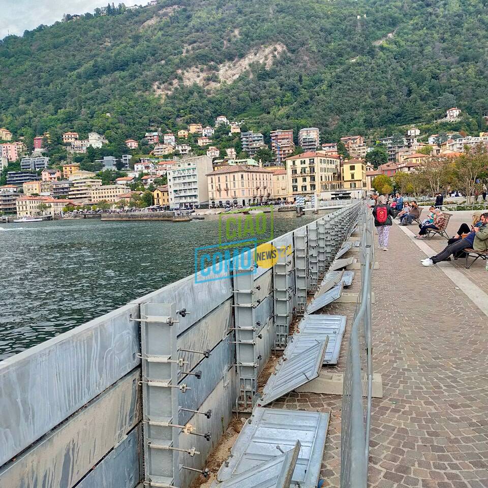 paratie di como tutte montate per manutenzione zona sant'agostino e piazza cavour a como