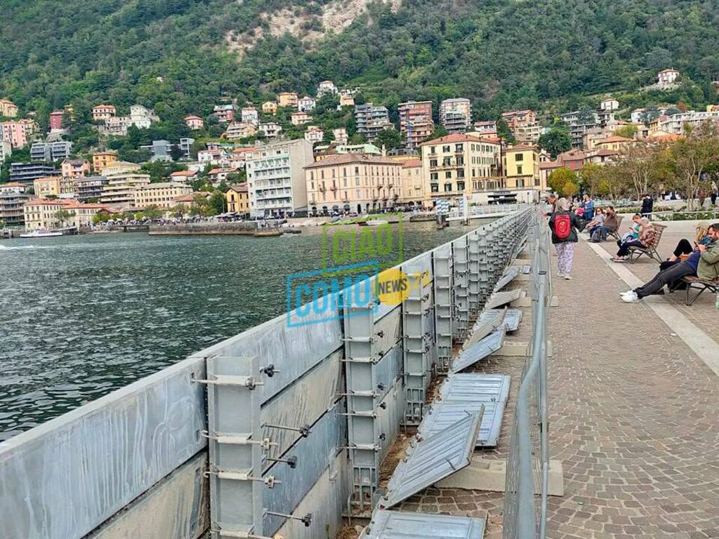 paratie di como tutte montate per manutenzione zona sant'agostino e piazza cavour a como